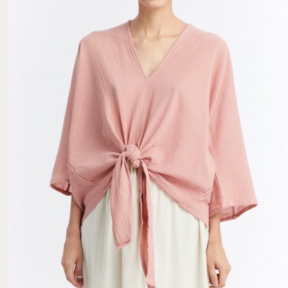 JODIFL Women’s Ballet Wrap Tie Front V-Neck Gauze Oversized Top